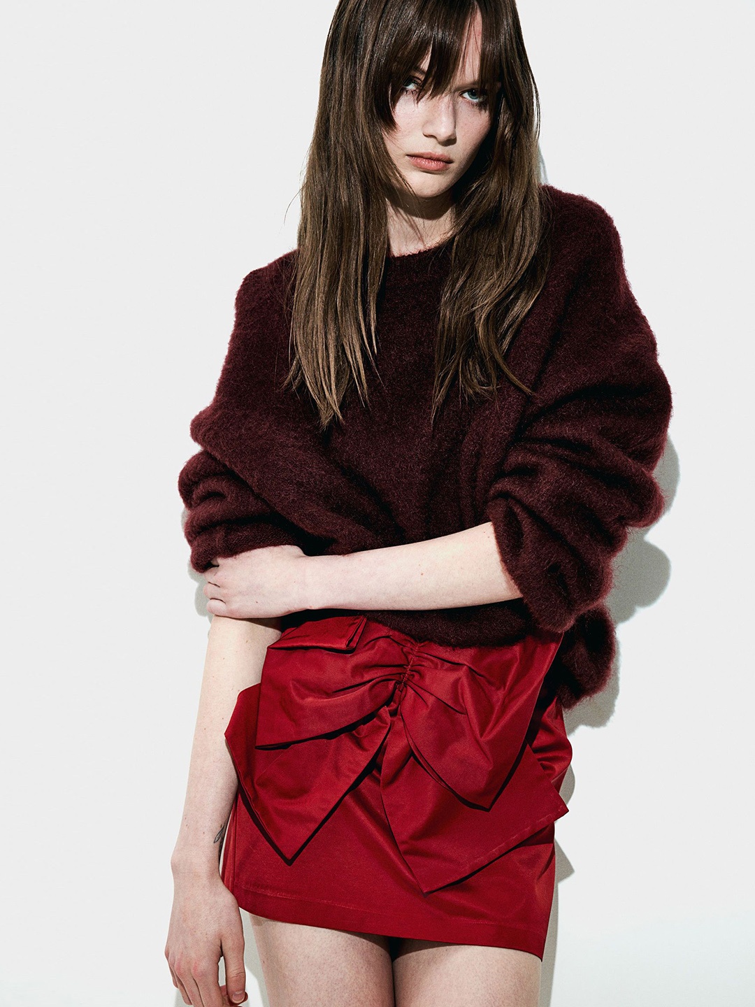 

H&M Bow-Front Mini Skirt, Red