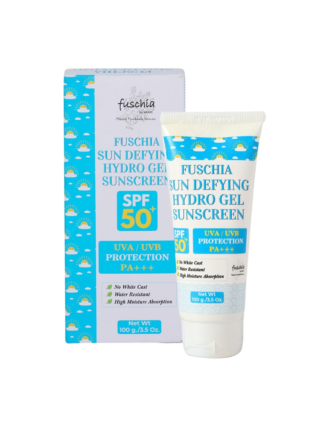 

Fuschia Sun Defying Hydro Gel Sunscreen with SPF 50+ and UVA/UVB Protection - 100 g, White