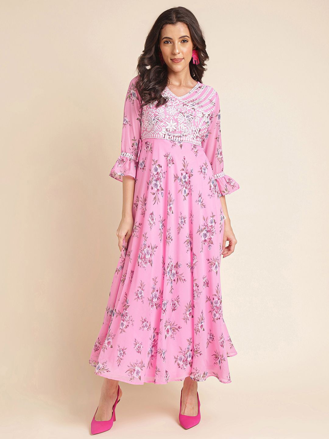 

DressBerry Women Embroidered Fit & Flare Maxi Dress, Pink