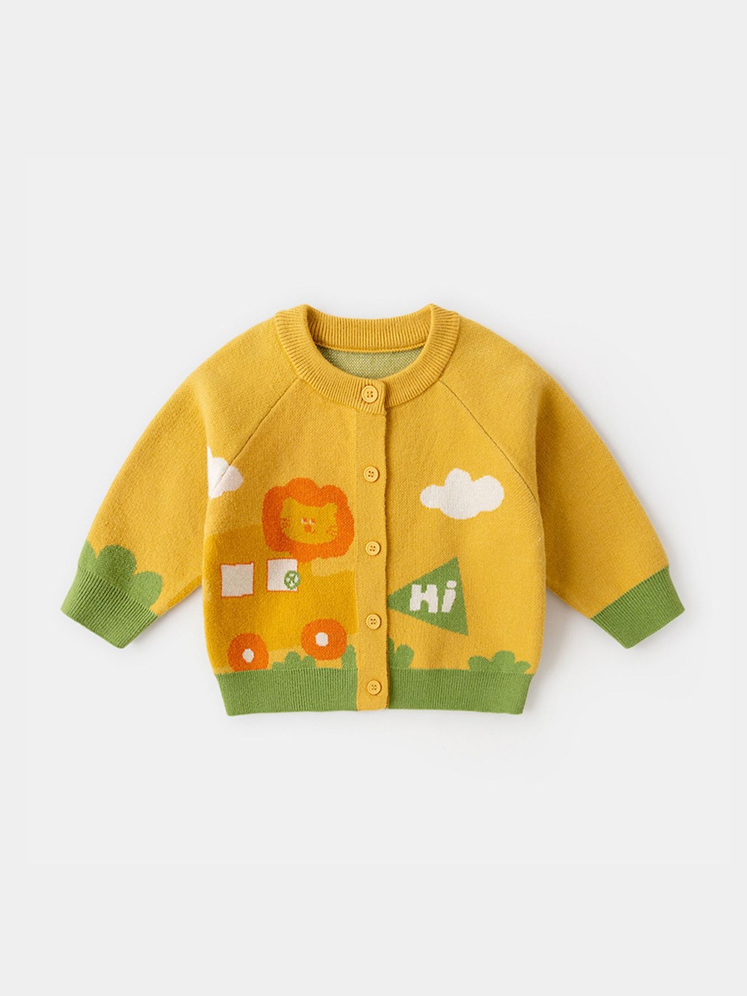 

LULU & SKY Girls Graphic Printed Cardigan Sweater, Yellow