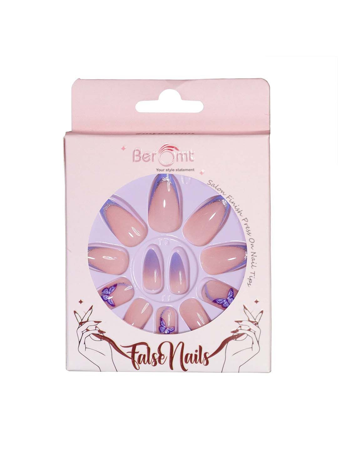 

BEROMT Set Of 16 Press On Artificial Nails With Nail Glue, Filler Shade - BFN343FN, Beige