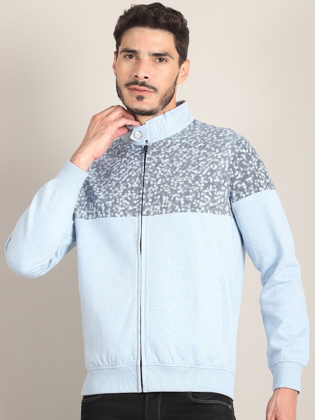 

CONFIDENCE Men Striped Front-Open Sweatshirt, Blue