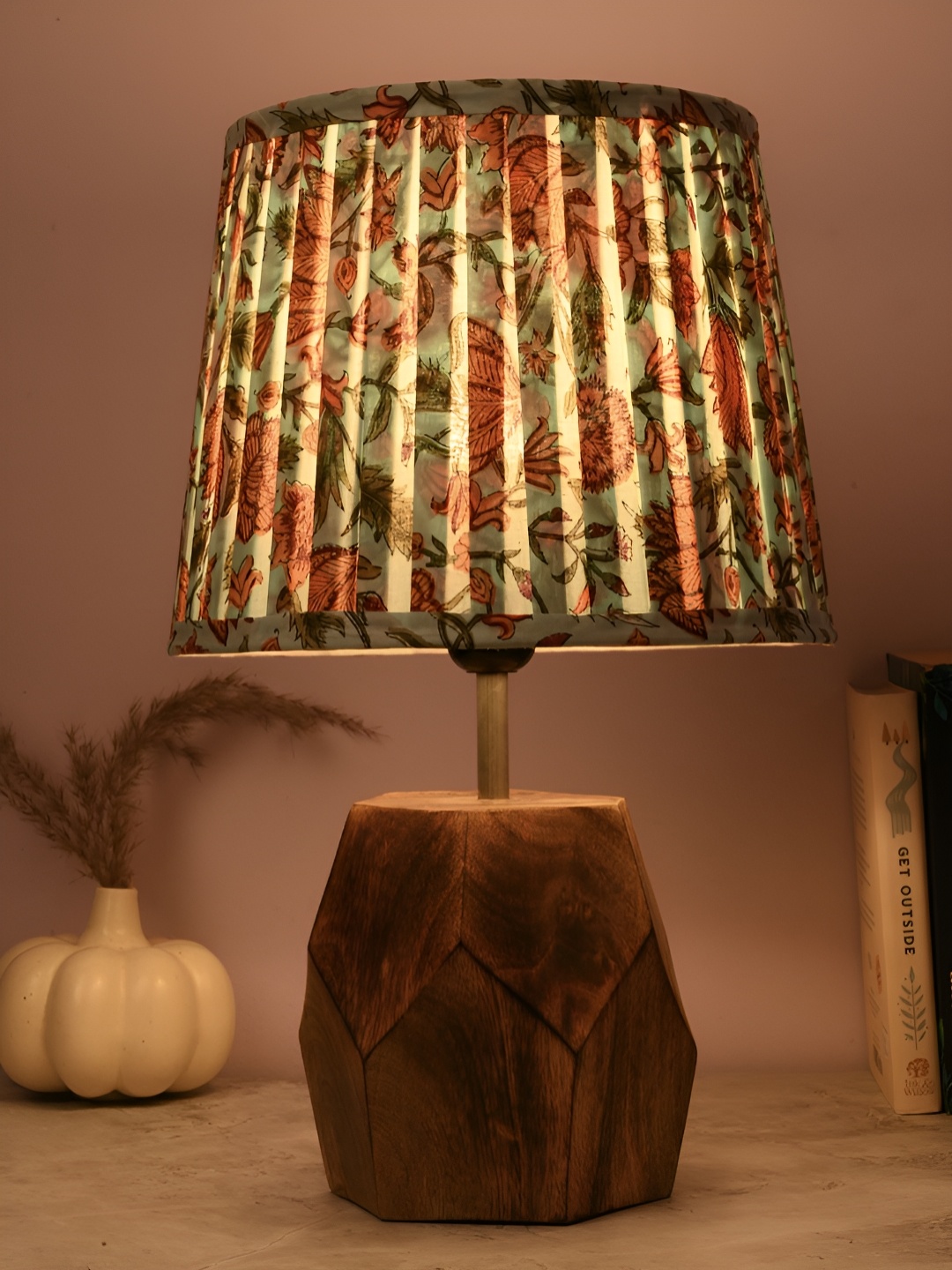 

green girgit Brown Printed Wood Quirky Frusturical Shaped Table Lamp