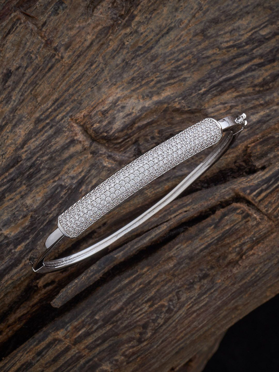 

Kushal's Fashion Jewellery Rhodium-Plated Zircon Studded Kada Bracelet, Silver