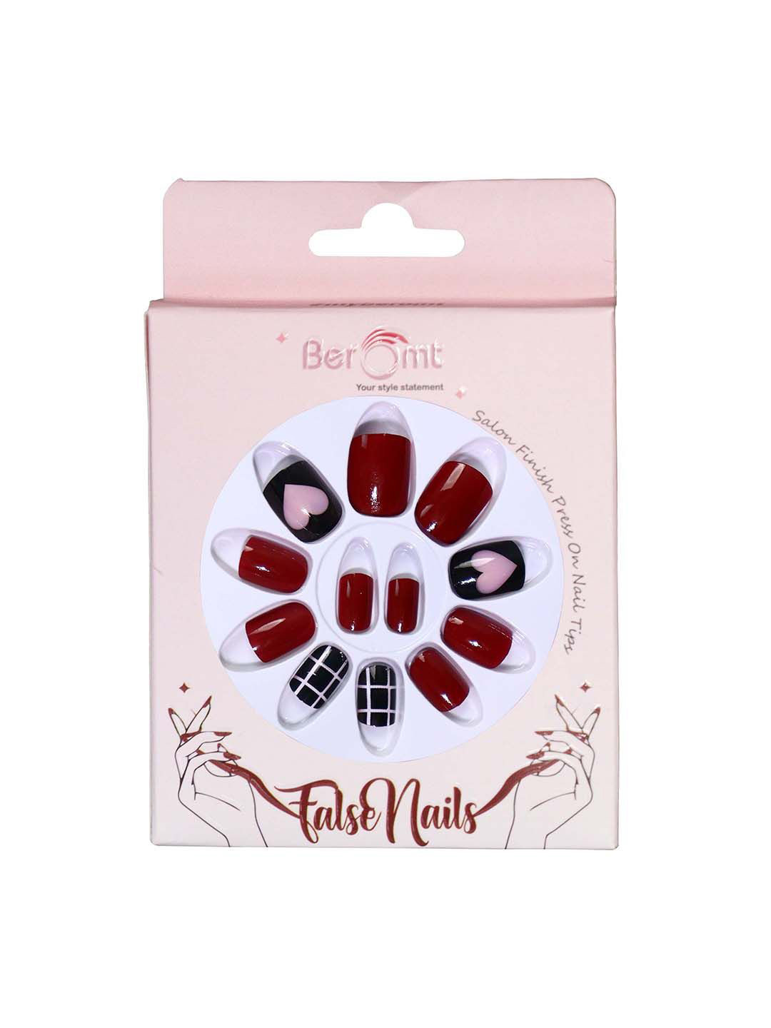 

BEROMT Set Of 16 Jelly Stick Press On Nail Tip With Application Kit - BFN667CN, Red