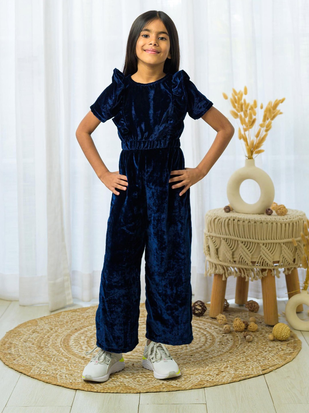 

Fairies Forever Girls Solid Velvet Basic Jumpsuit, Navy blue