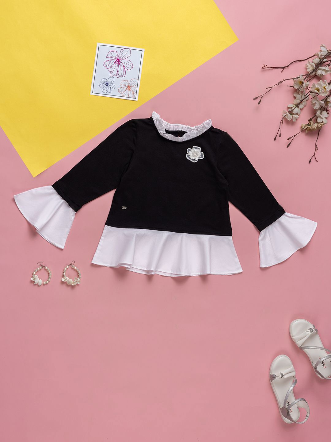 

Purple United Kids Girls Round Neck Cotton Top, Black