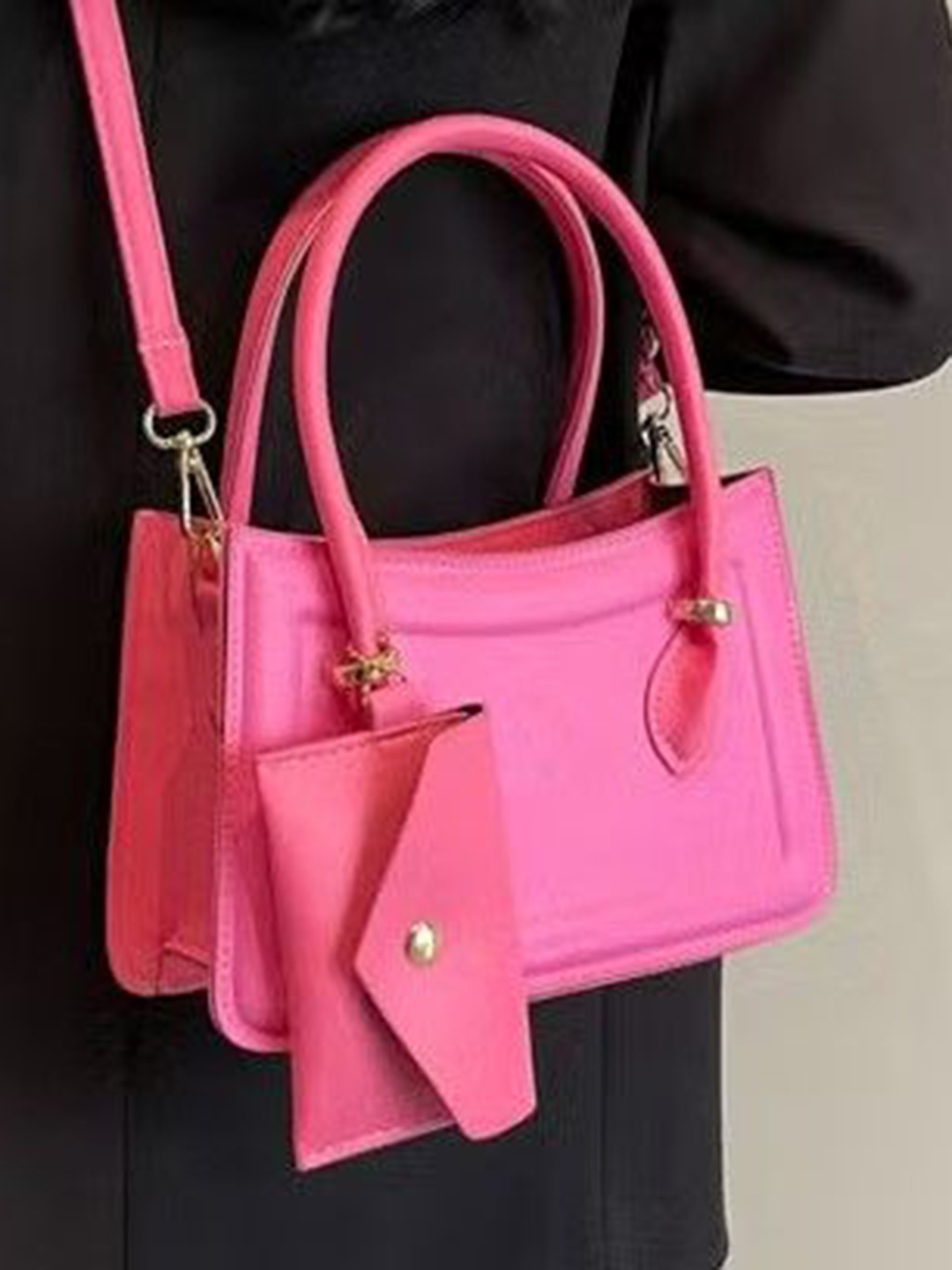 

StyleCast Structured Handheld Bag with Cut Work, Pink