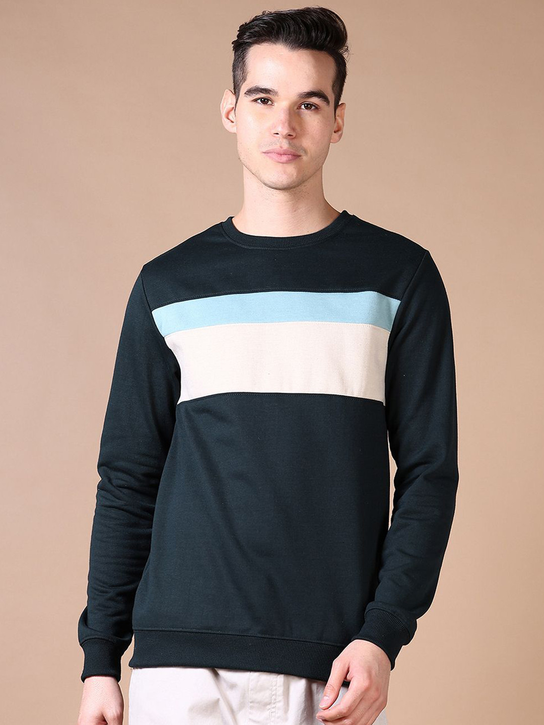 

V-Mart Men Cotton Colourblocked Pullover Sweatshirt, Black