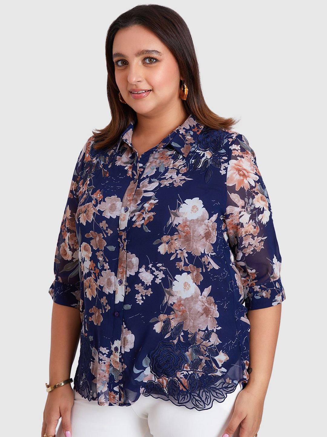 

Presence Women Straight Floral Opaque Casual Shirt, Blue
