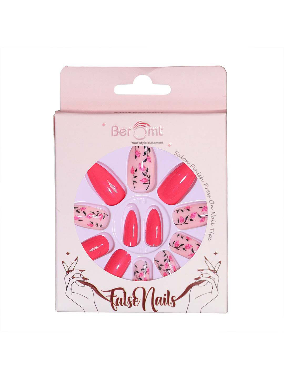 

BEROMT Set Of 16 Salon Finish Press On Nail Tip With Application Kit - BFN783CN, Pink