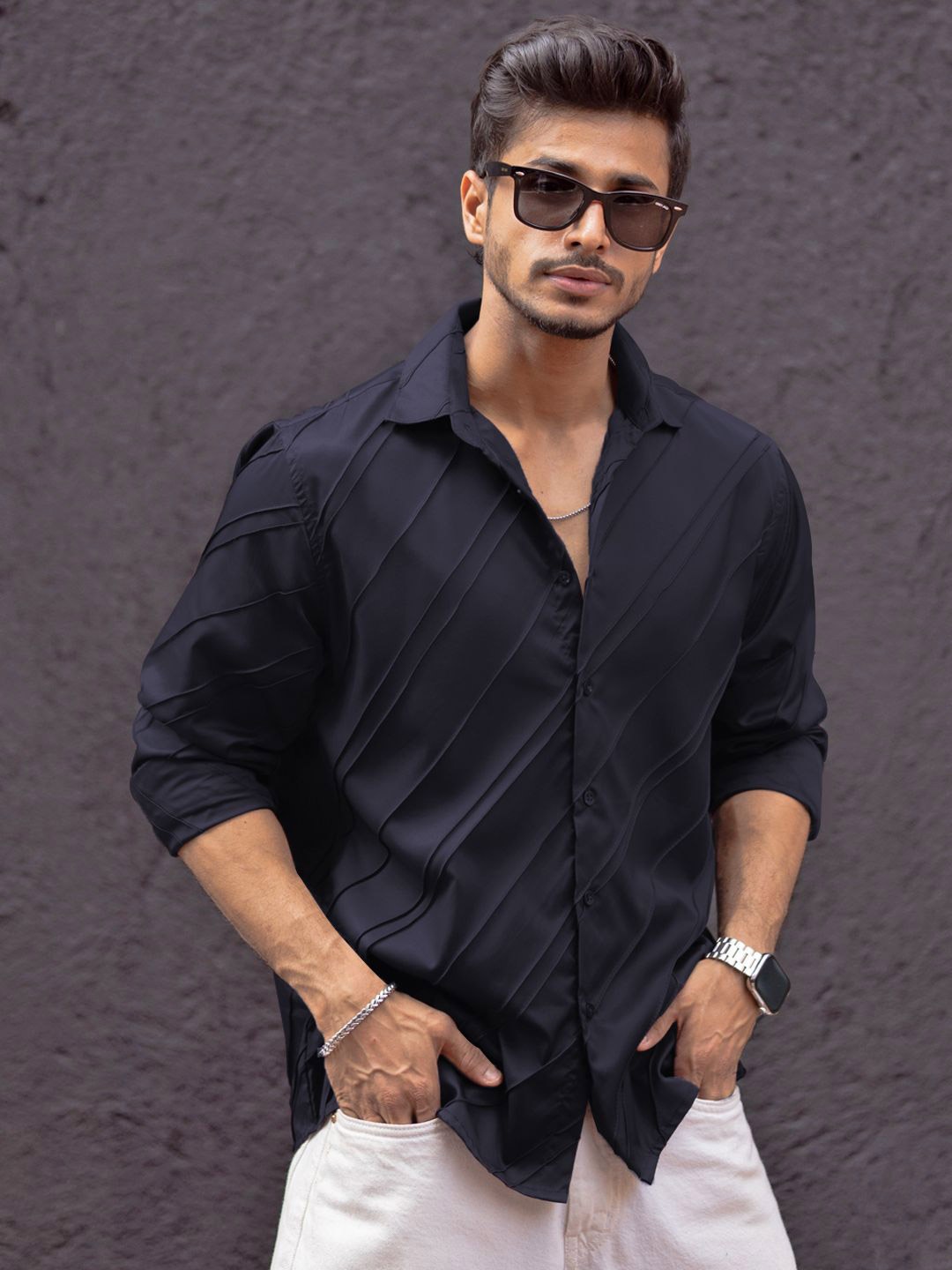 

Powerlook Men Opaque Casual Shirt, Navy blue