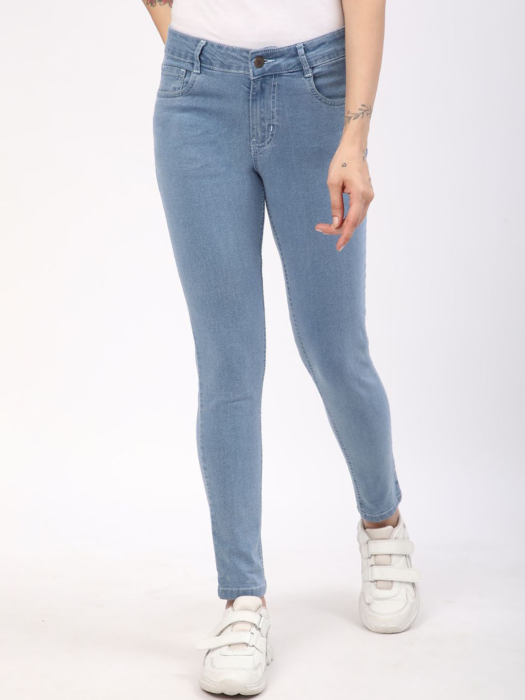 

R&B Women Skinny Fit Mid-Rise Cotton Jeans, Blue