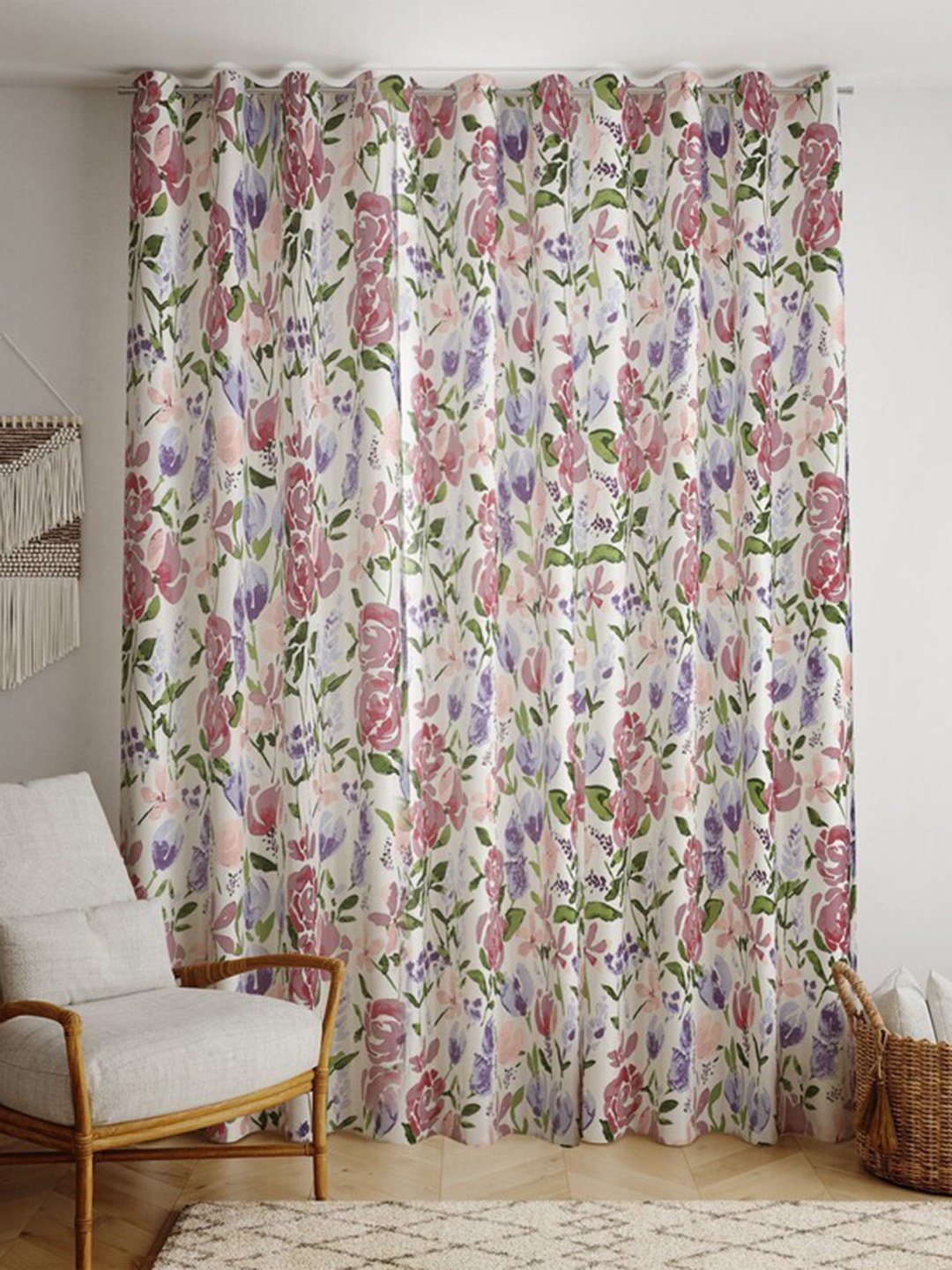 

BILBERRY Furnishing by preeti grover White & Green Floral Sheer Door