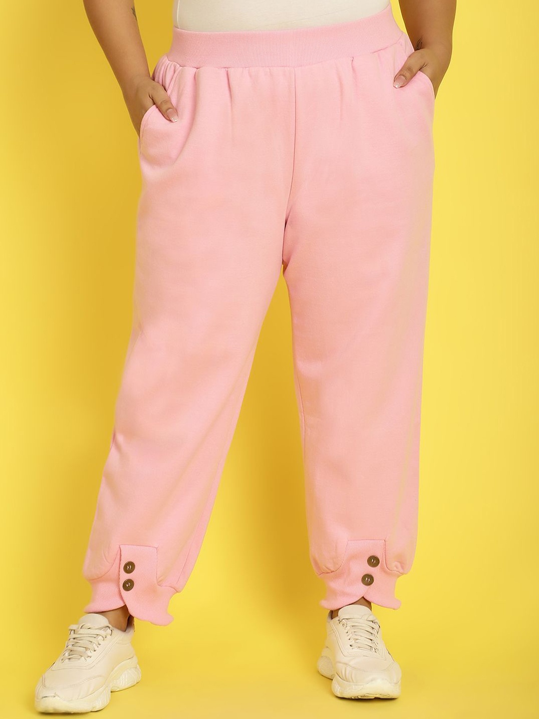 

theRebelinme Women Cotton High-Rise Easy Wash Trousers, Pink