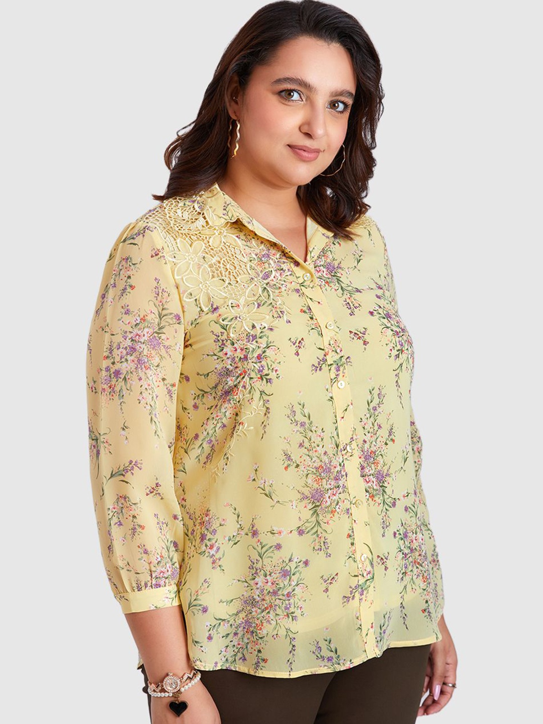 

Presence Women Straight Floral Opaque Printed Casual Shirt, Yellow