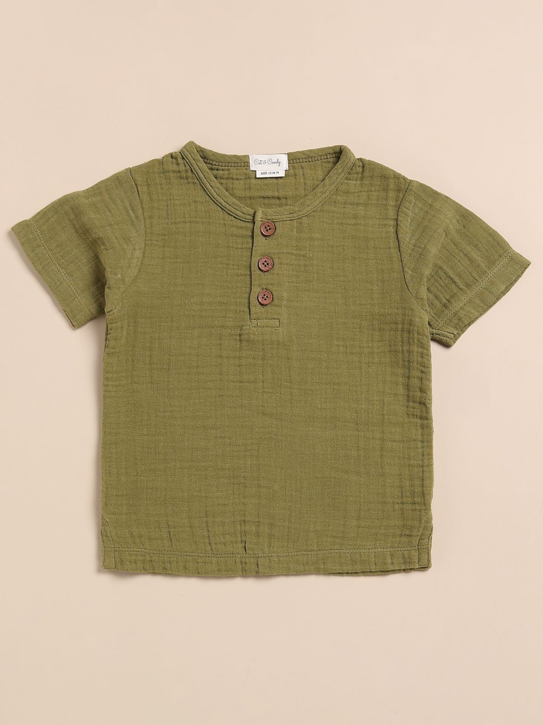 

COT & CANDY Kids Henley Neck T-Shirt With Joggers, Olive