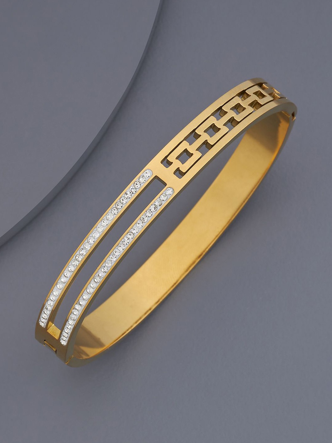 

Kushal's Fashion Jewellery Gold-Plated Stone Studded Kada Bracelet