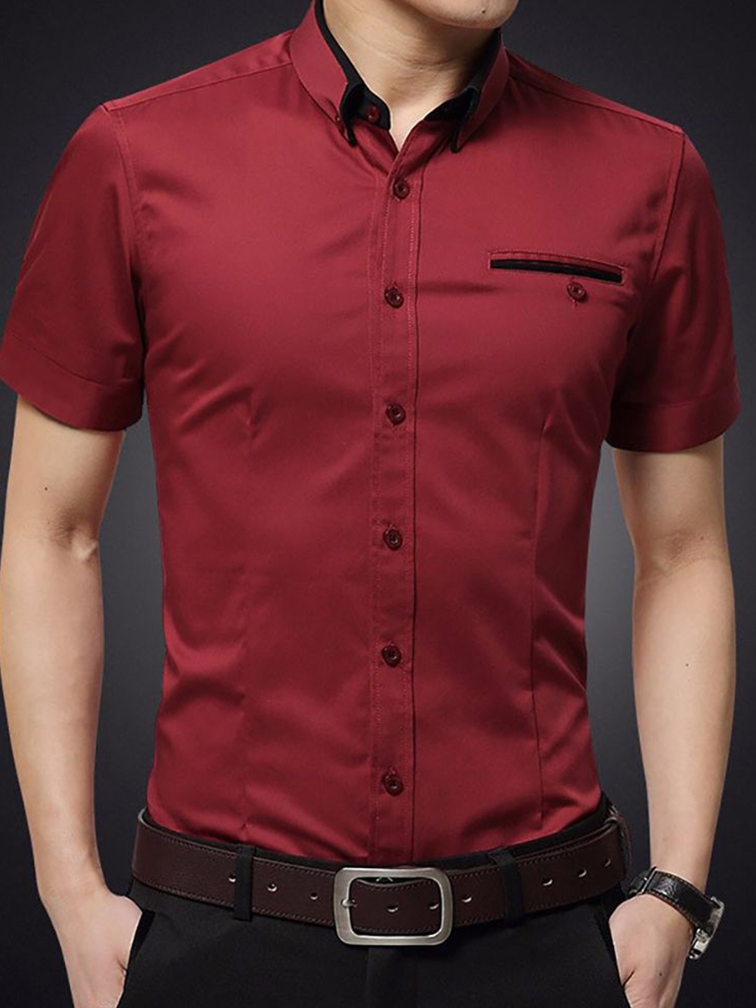 

StyleCast x Revolte Men Opaque Casual Shirt, Red