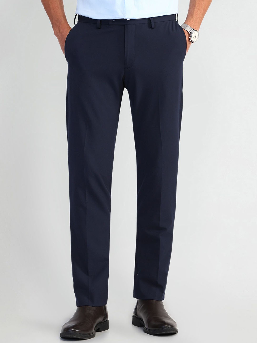 

Arrow Men Classic Mid-Rise Formal Trousers, Blue