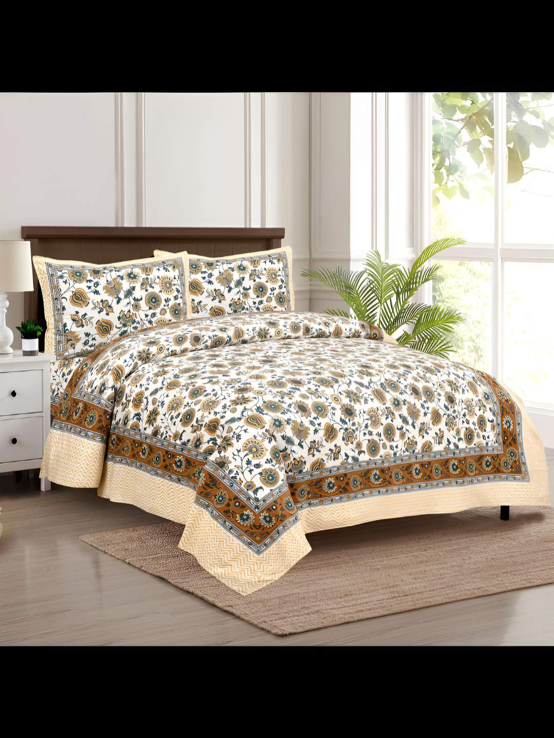 

BED-SHEET.COM Beige & Brown Ethnic Motifs 180 TC King Bedsheet with 2 Pillow Covers