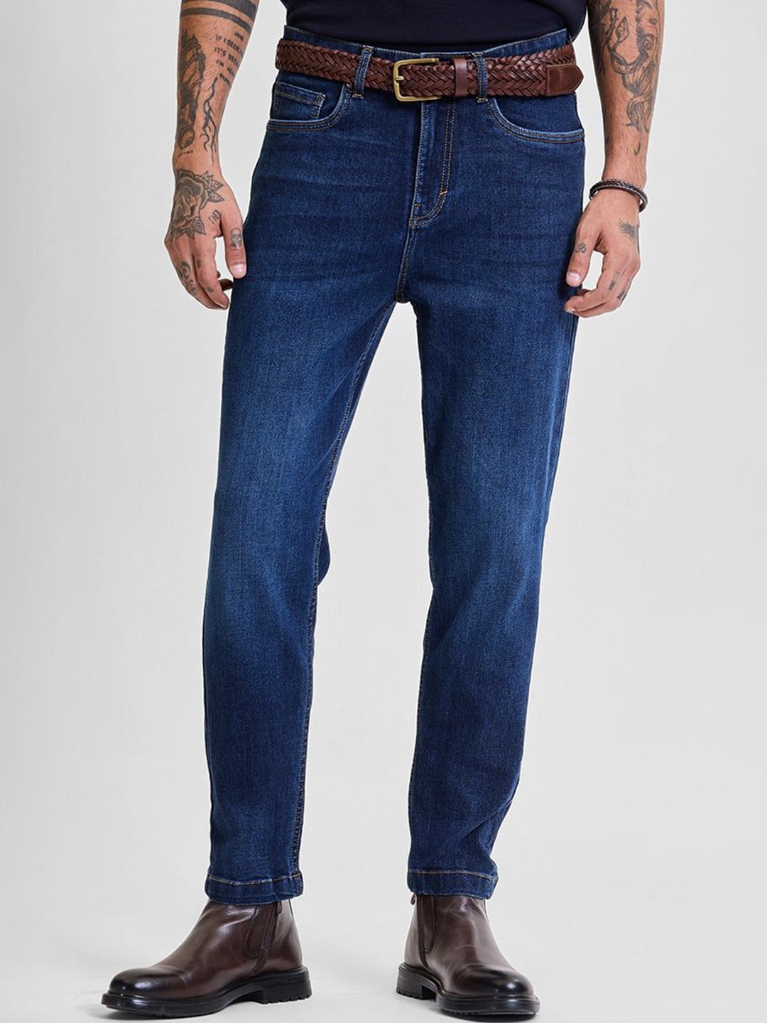 

Snitch Men Smart Slim Fit Light Fade Stretchable Jeans, Navy blue