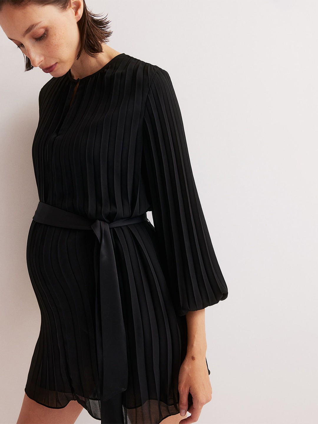 

H&M Mama Pleated Tie-Belt Dress, Black