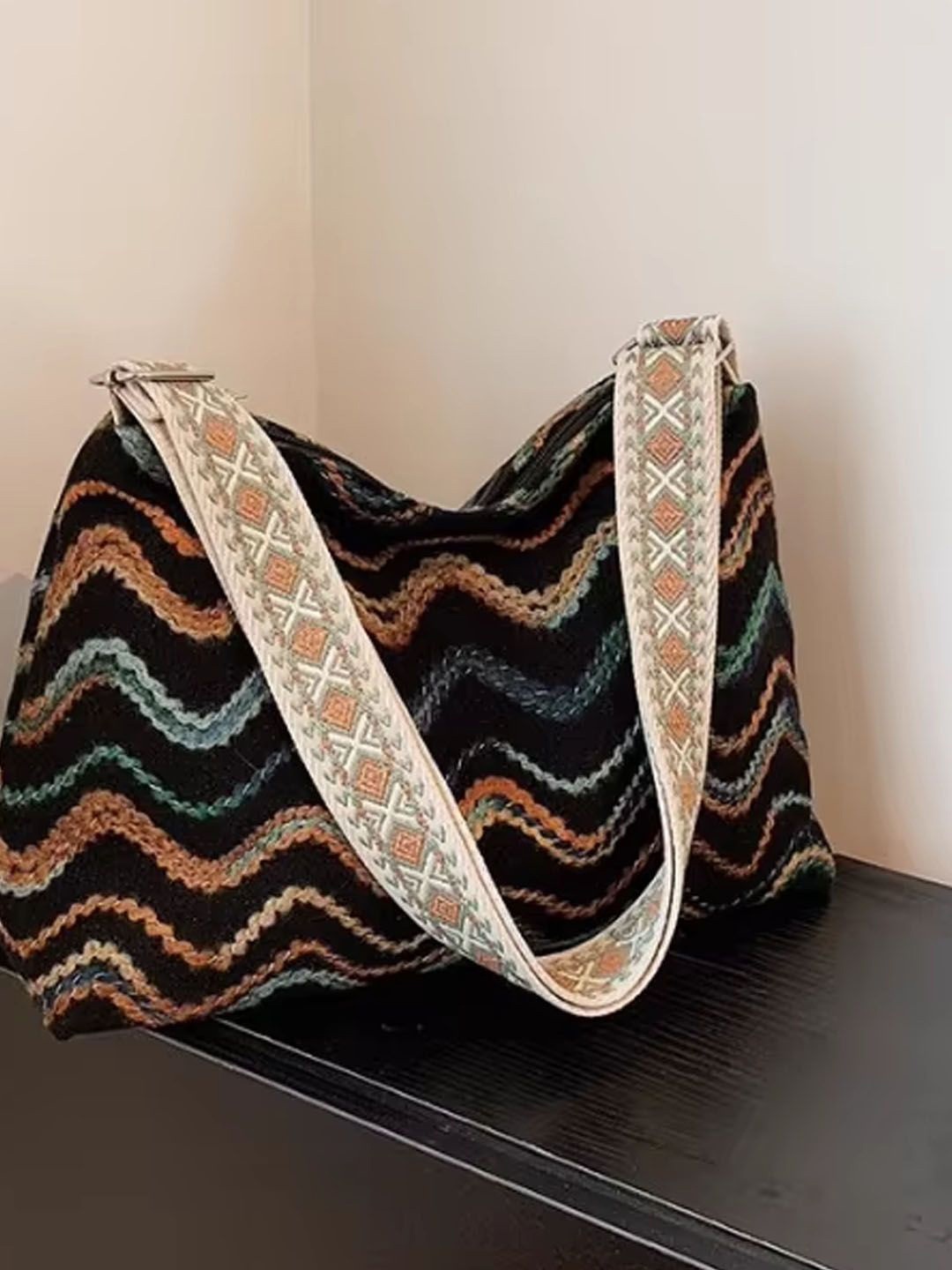 

StyleCast Geometric Printed Structured Shoulder Bag, Black
