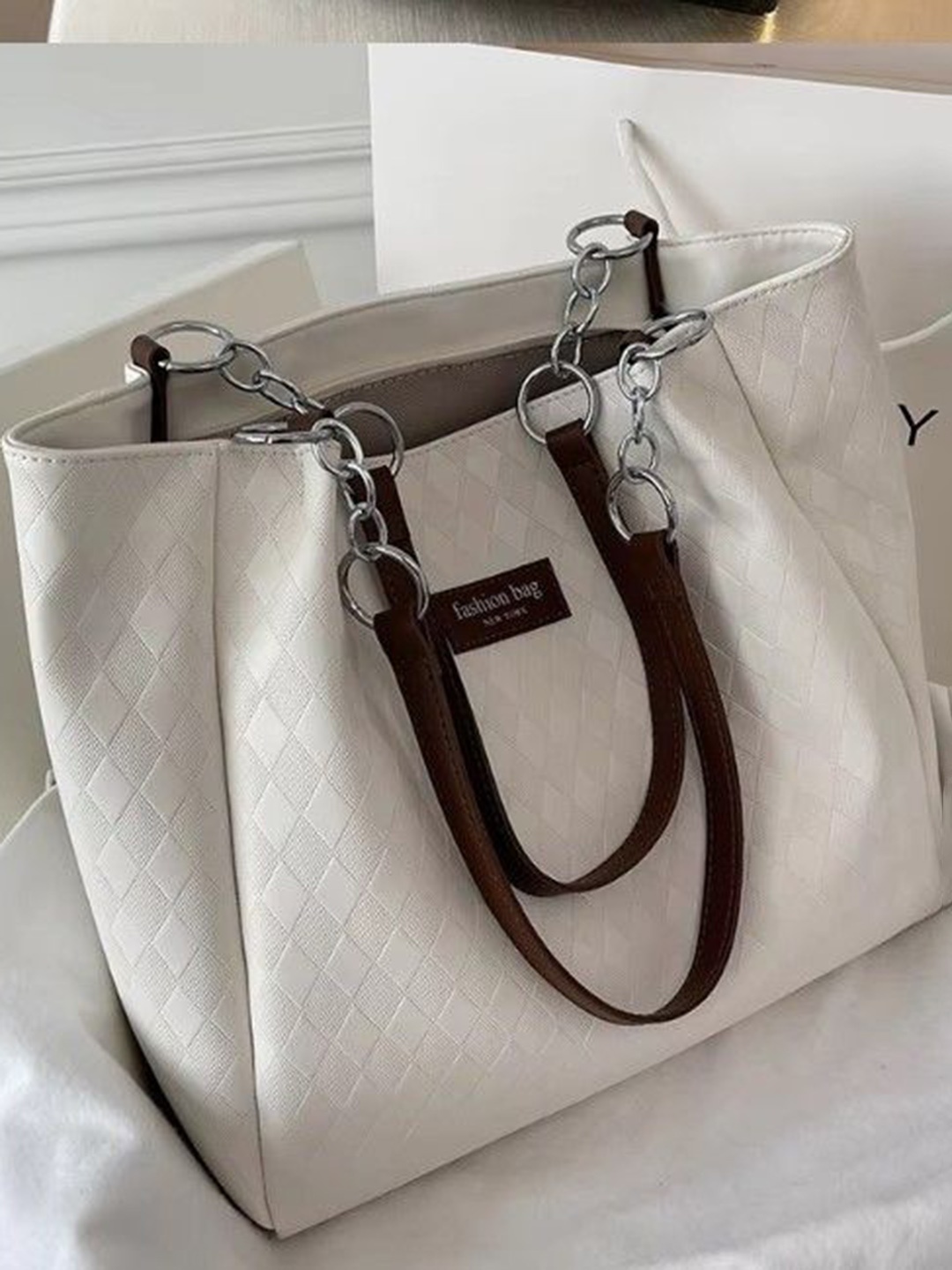 

StyleCast Shopper Handheld Bag with Cut Work, White