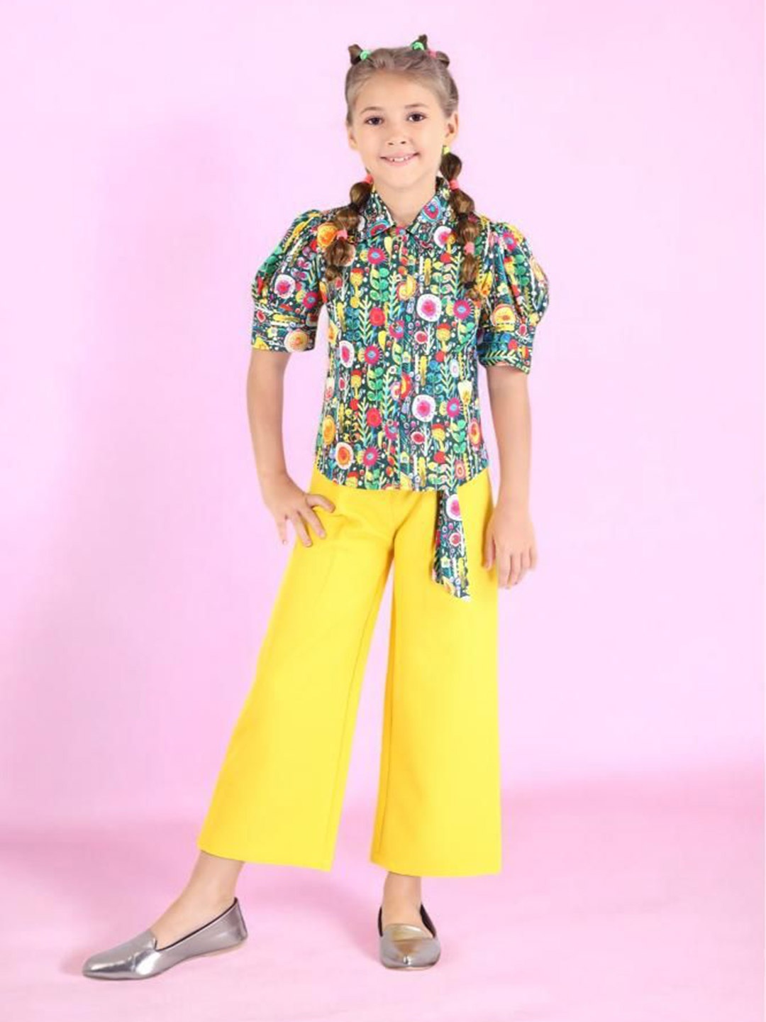 

Tiny Girl Girls Floral Printed Shirt With Trousers, Yellow