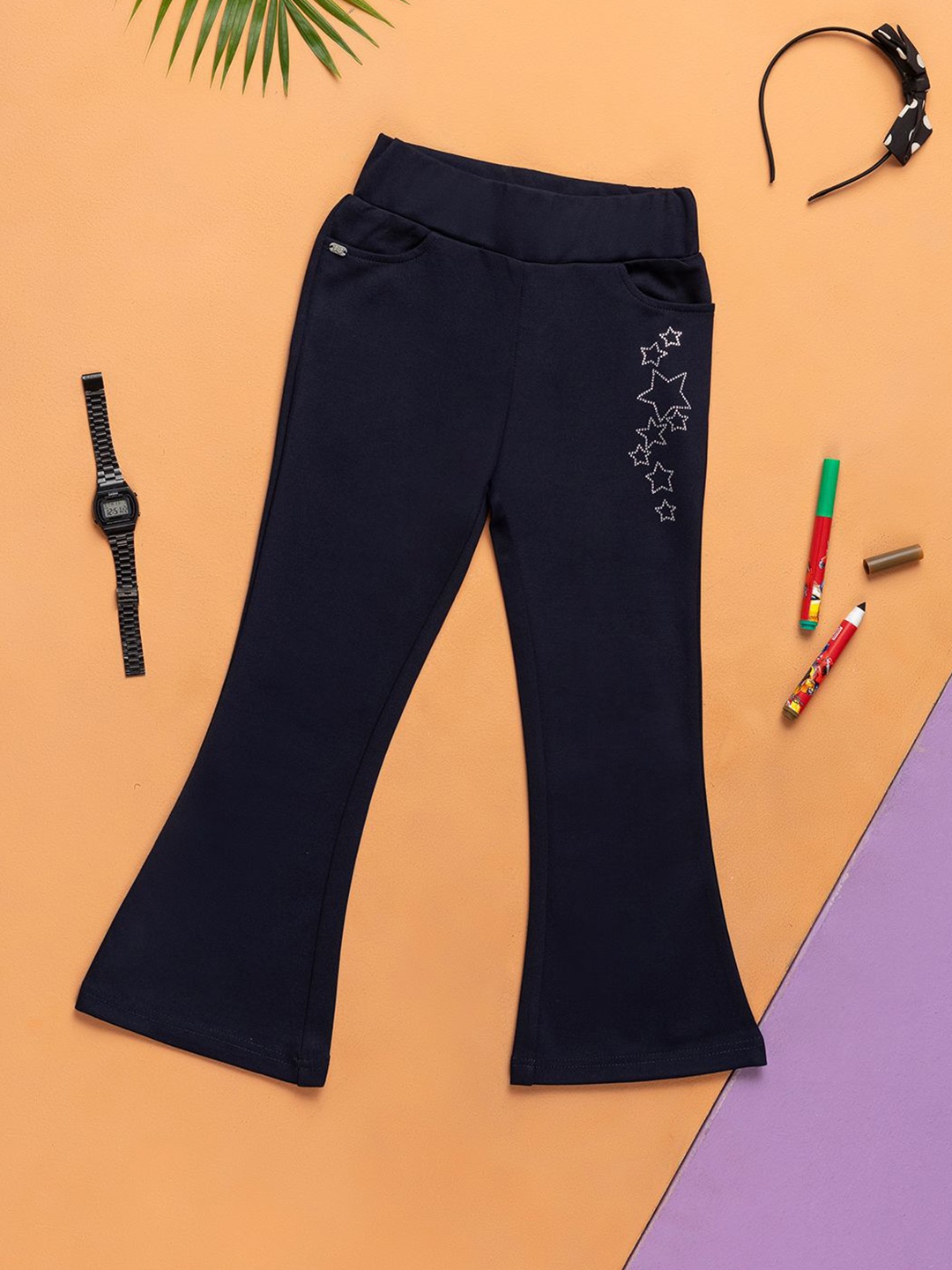 

Purple United Kids Girls Regular Fit Mid-Rise Cotton Trouser, Navy blue