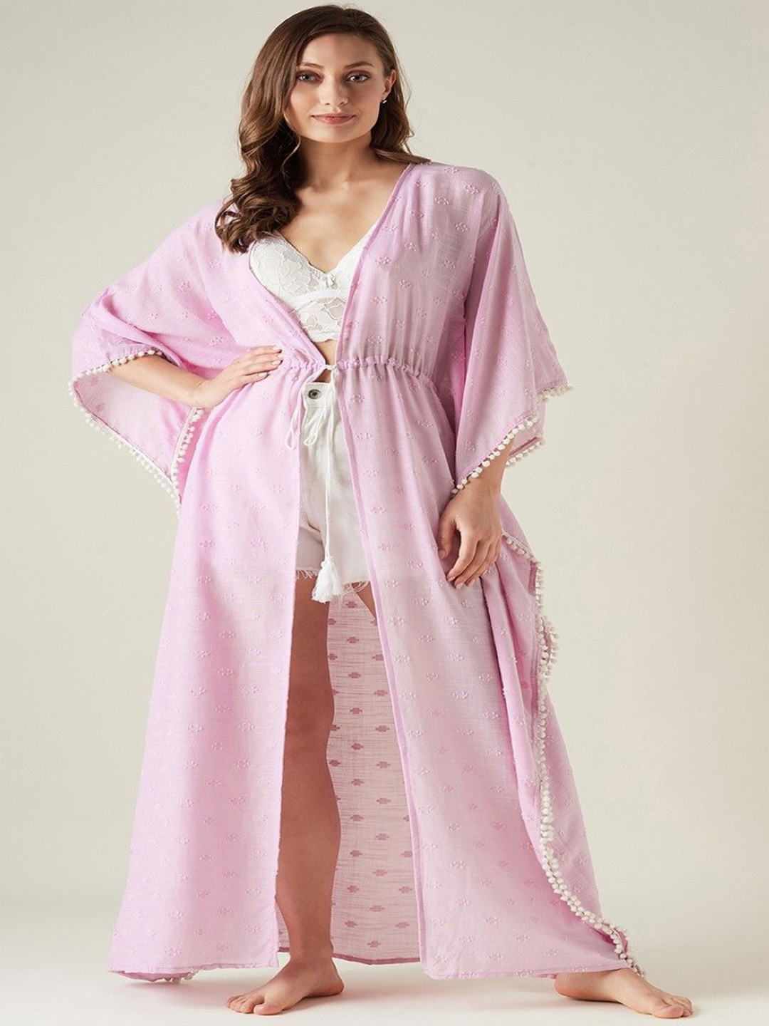 

The Kaftan Company Women Self-Design Cotton Cover-Up Shrug, Pink