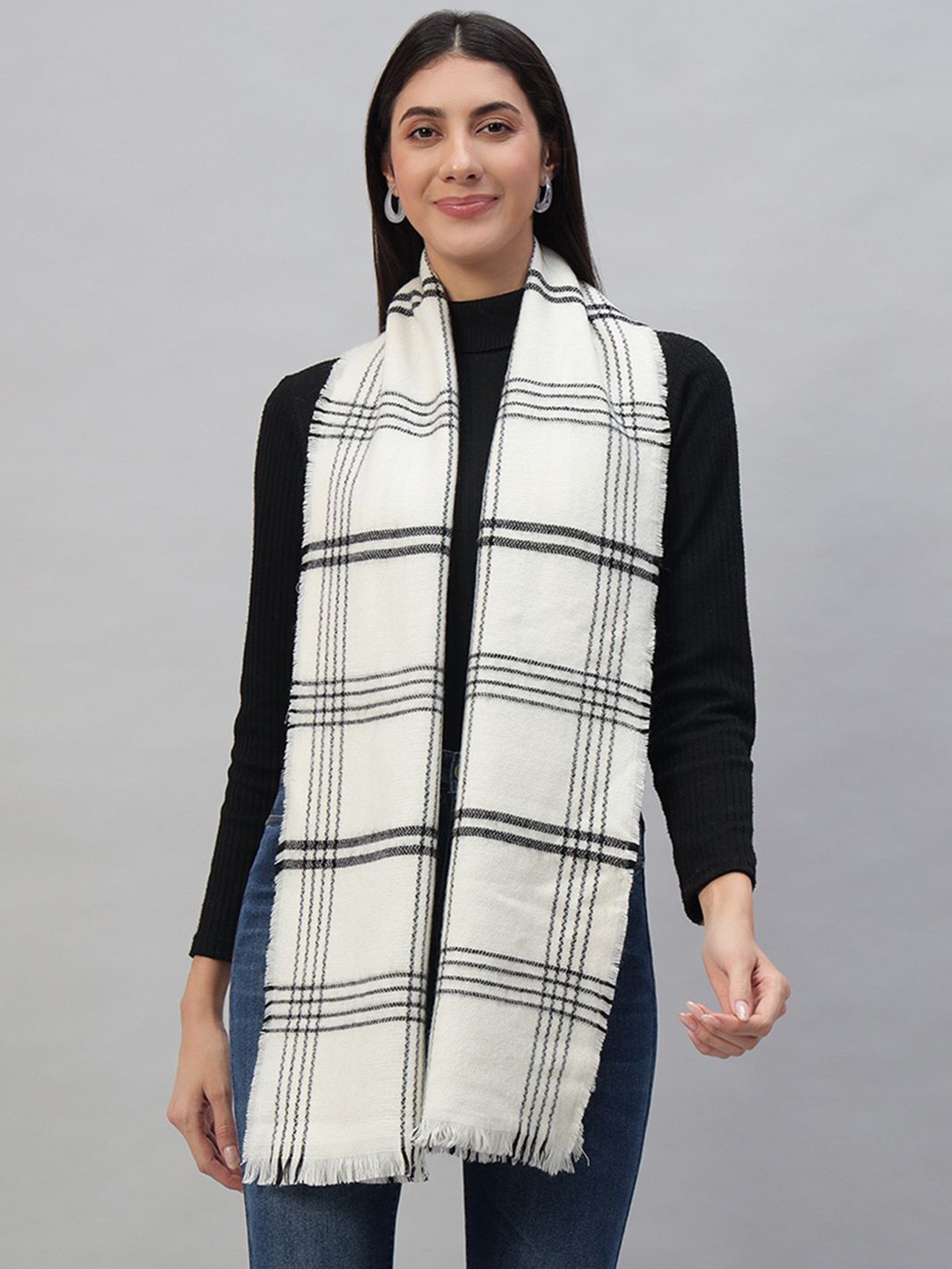 

HANDICRAFT PALACE Women Checked Scarf, White