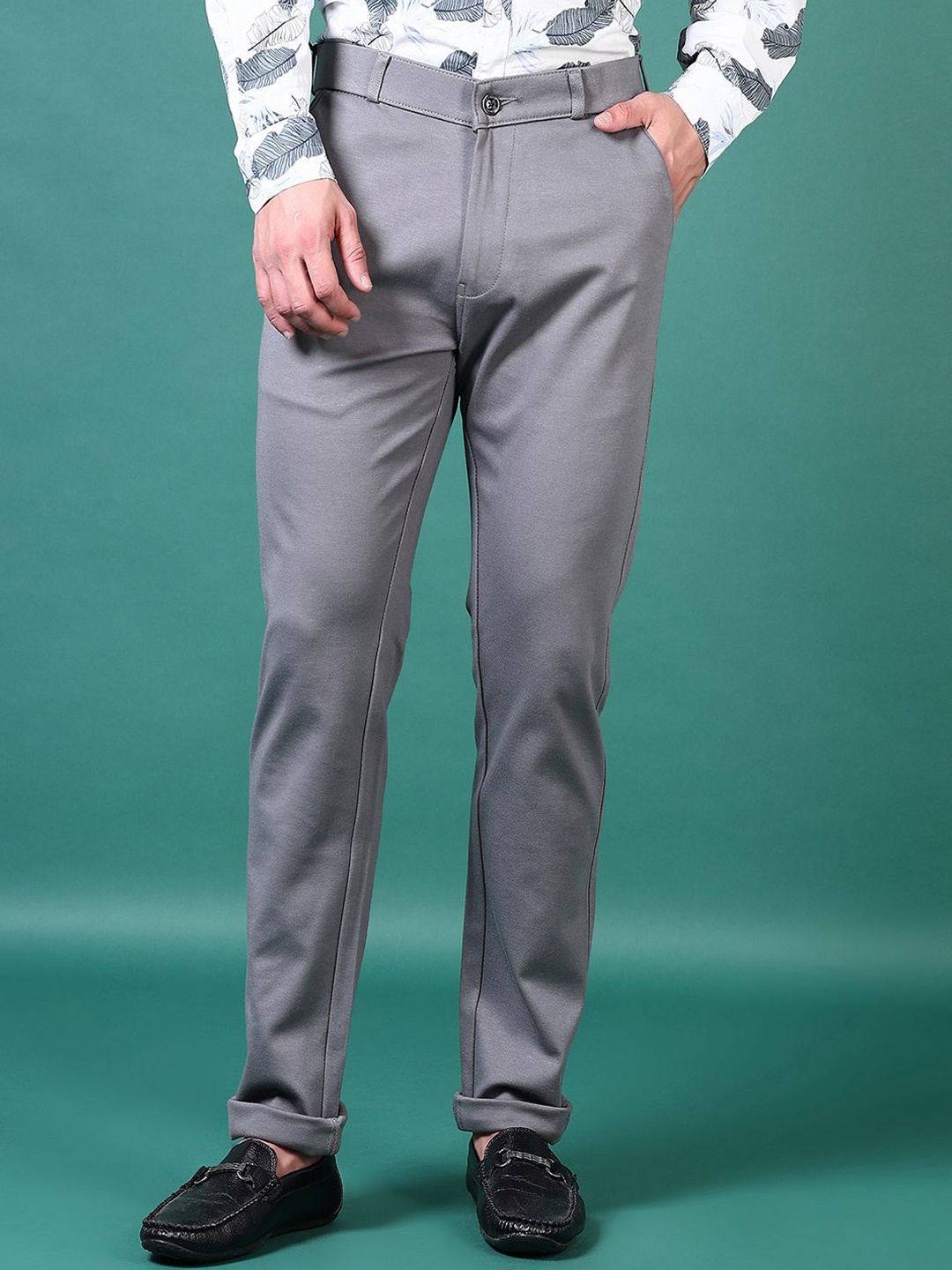 

V-Mart Men Cotton Regular Fit Chinos Trousers, Grey