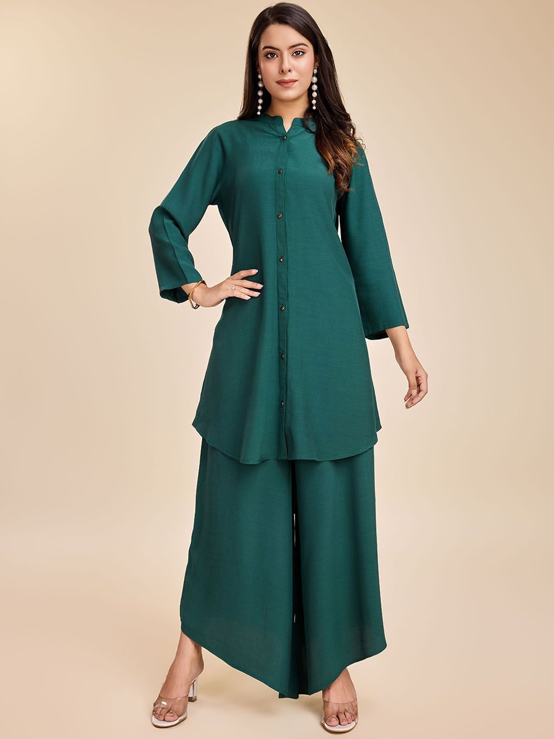 

Komarri U Mandarin Collar Tunic With Palazzo, Green