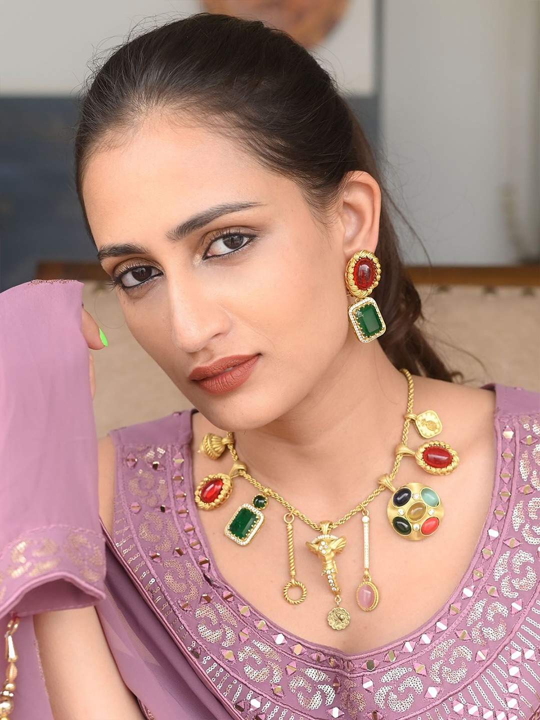 

ODETTE Gold-Plated CZ-Studded Jewellery Set