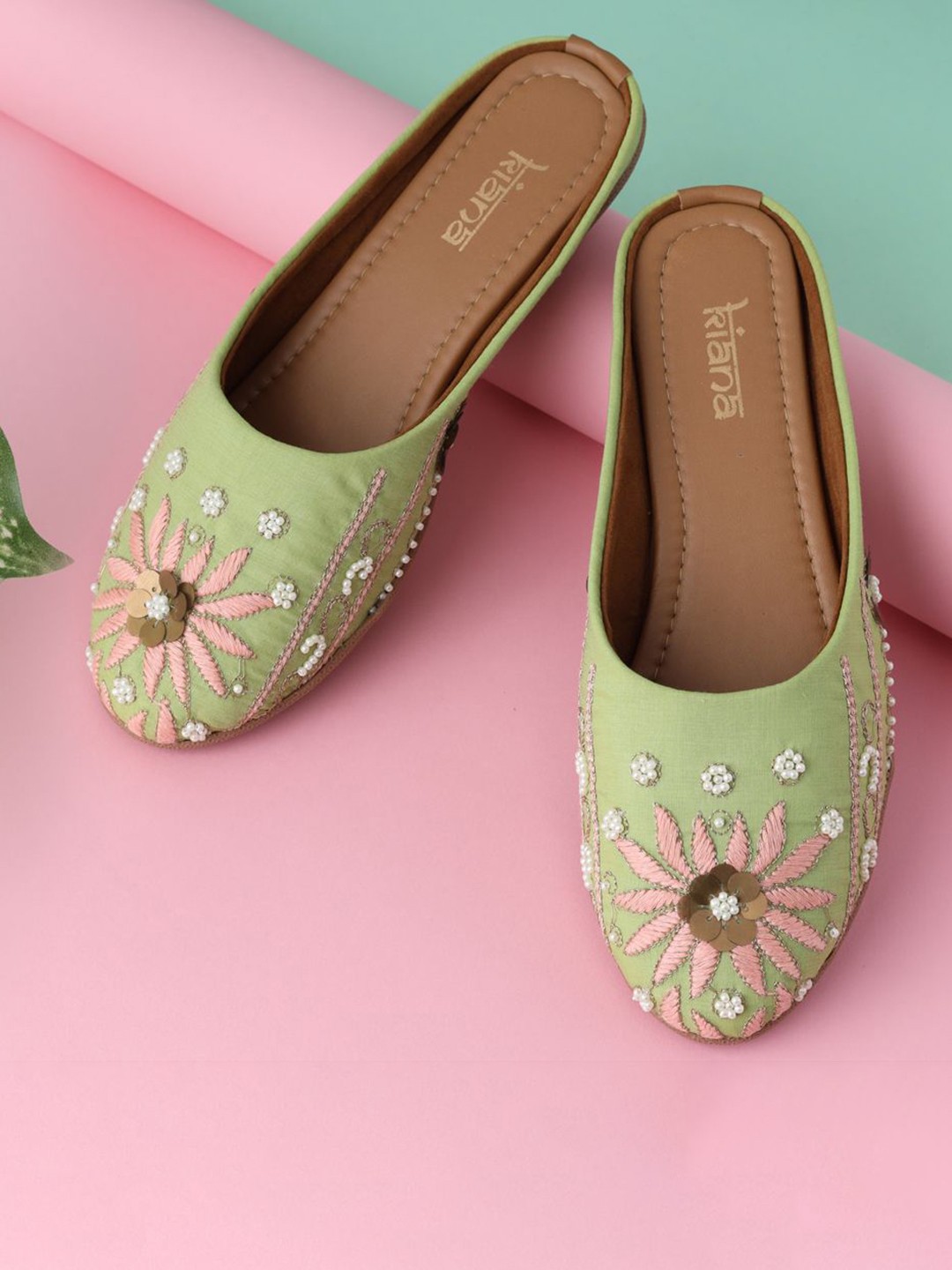 

Kiana House Of Fashion Women Synthetic Ethnic Mules Woven Design Flats, Green