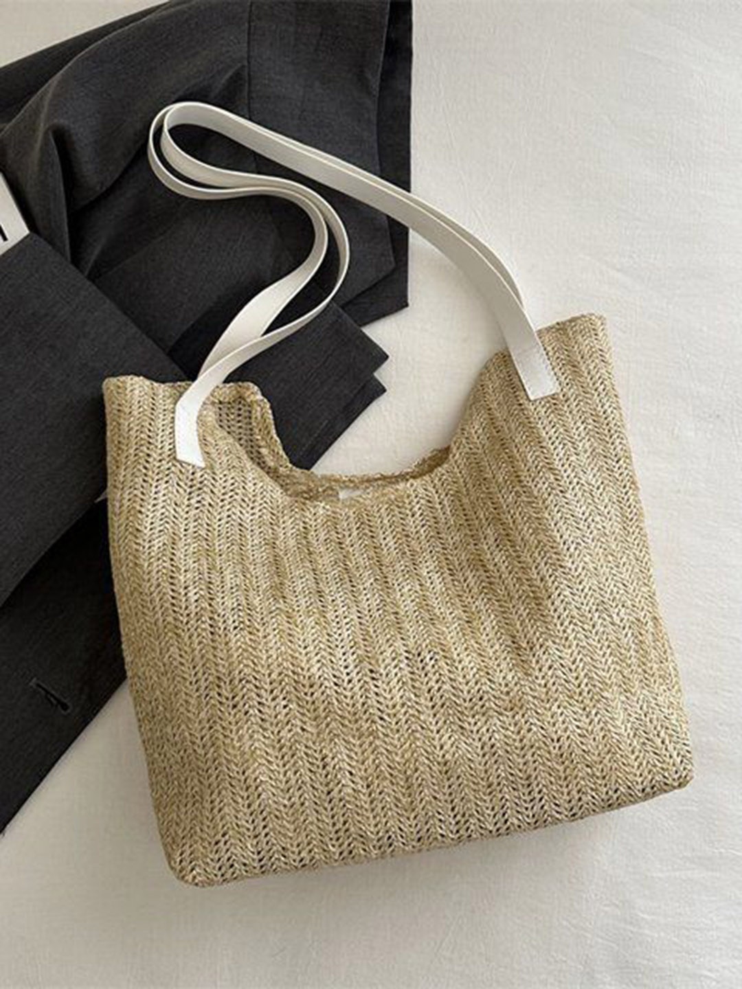 

StyleCast Textured Structured Handheld Bag with Cut Work, Beige