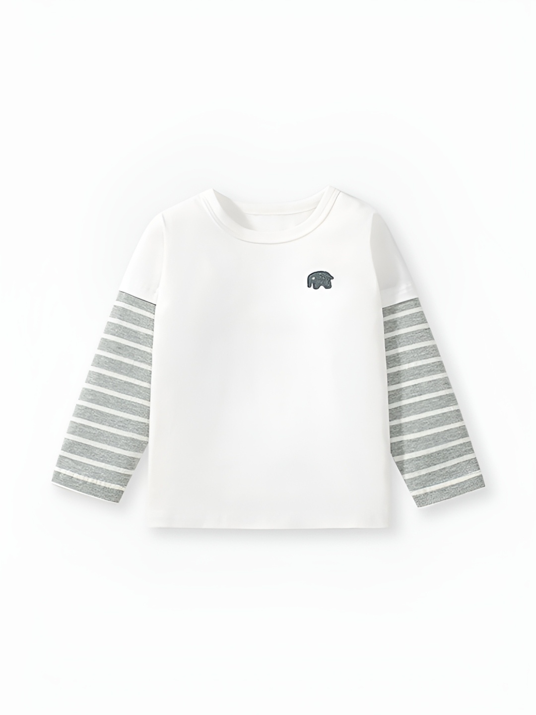 

LULU & SKY Boys Striped Round Neck Cotton T-shirt, White