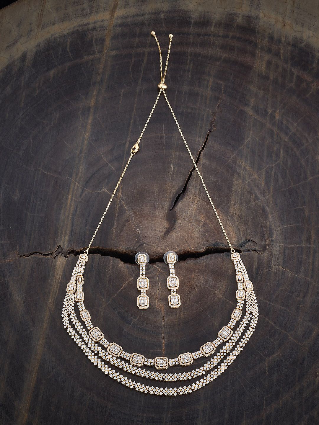 

Kushal's Fashion Jewellery Gold-Plated CZ-Studded Necklace and Earrings