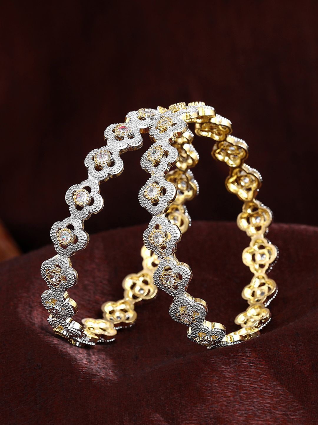 

Estele Set Of 2 Gold-Plated Crystal Studded Bangles
