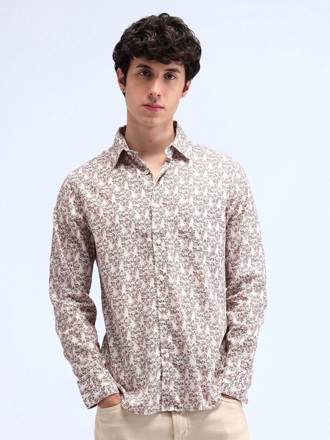 

Flying Machine Men Classic Floral Opaque Printed Casual Shirt, Pink