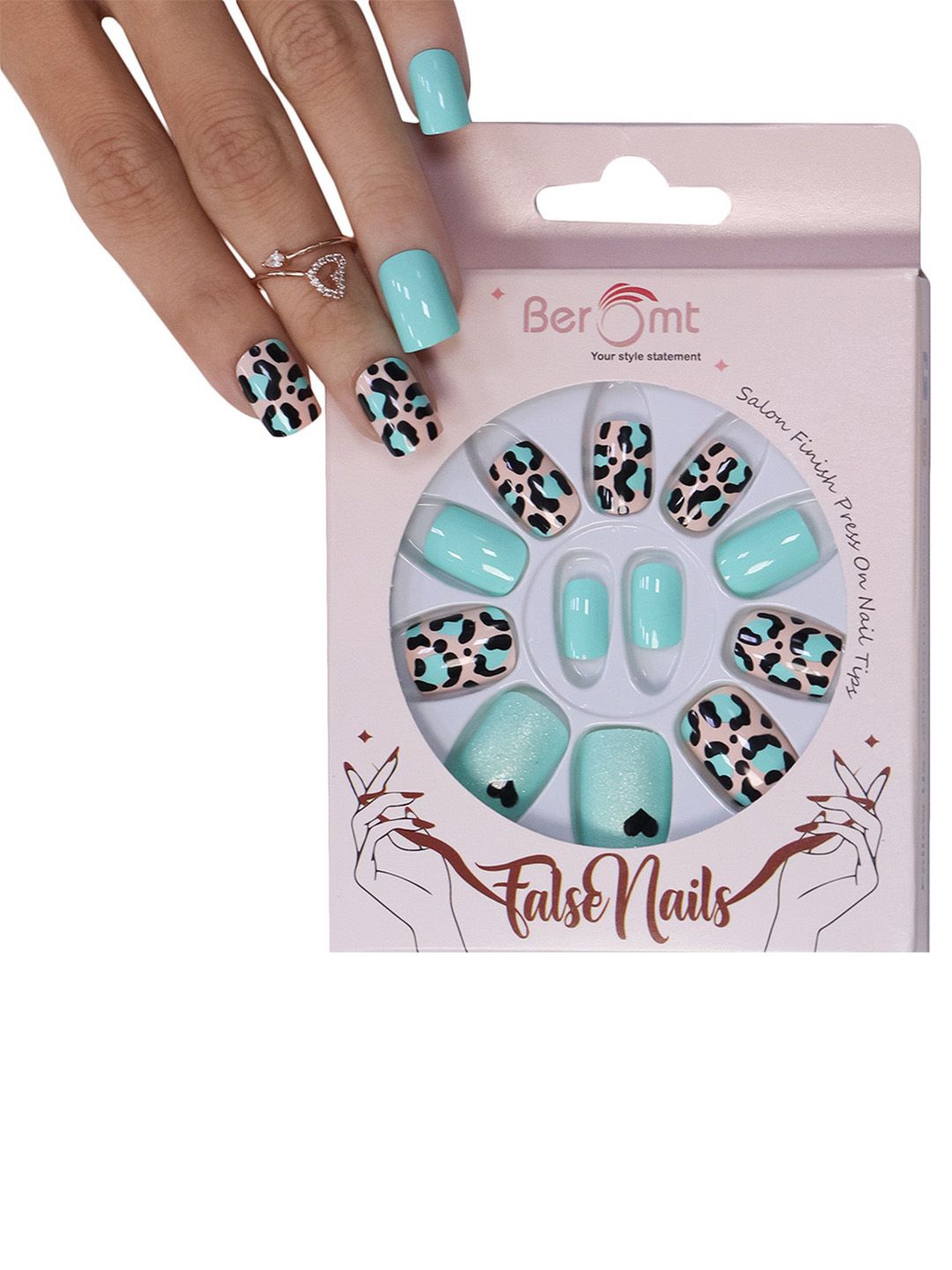 

BEROMT Set Of 16 Salon Finish Press On Nail Tip With Application Kit - BFN527CN, Blue