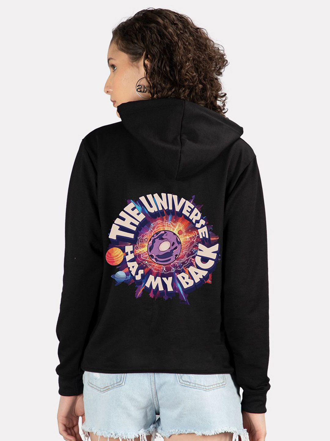 

Mad Over Print Women Printed Hooded Long Sleeves Sweatshirt, Black