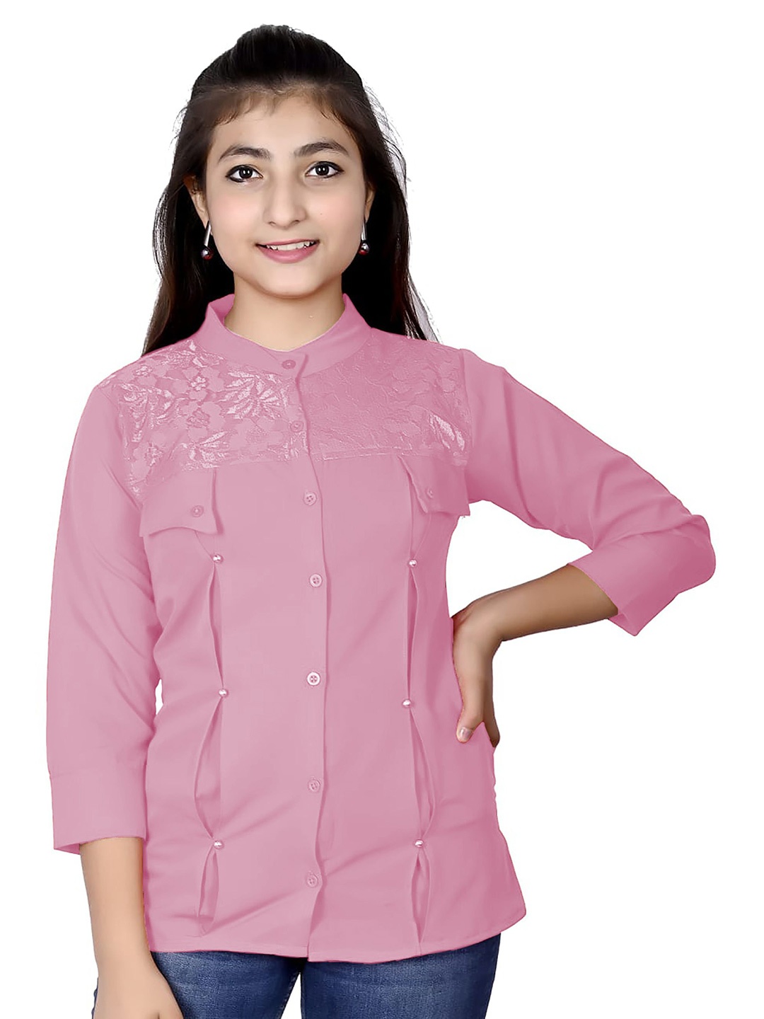 

FELLAMO Girls Slim Fit Opaque Casual Shirt, Peach