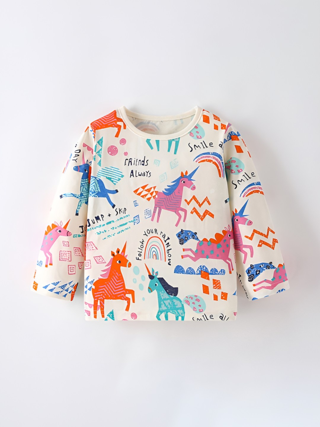 

LULU & SKY Girls Abstract Printed Round Neck Cotton T-shirt, White