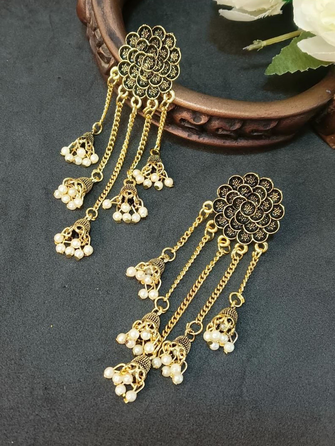 

Efulgenz Contemporary Jhumkas Earrings, Silver