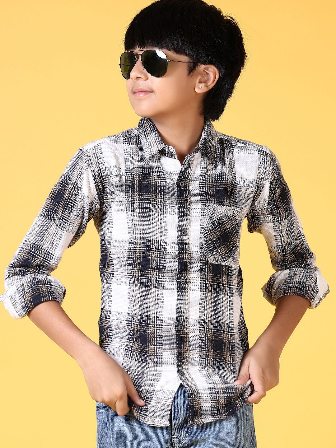 

V-Mart Boys Opaque Checked Casual Shirt, Khaki