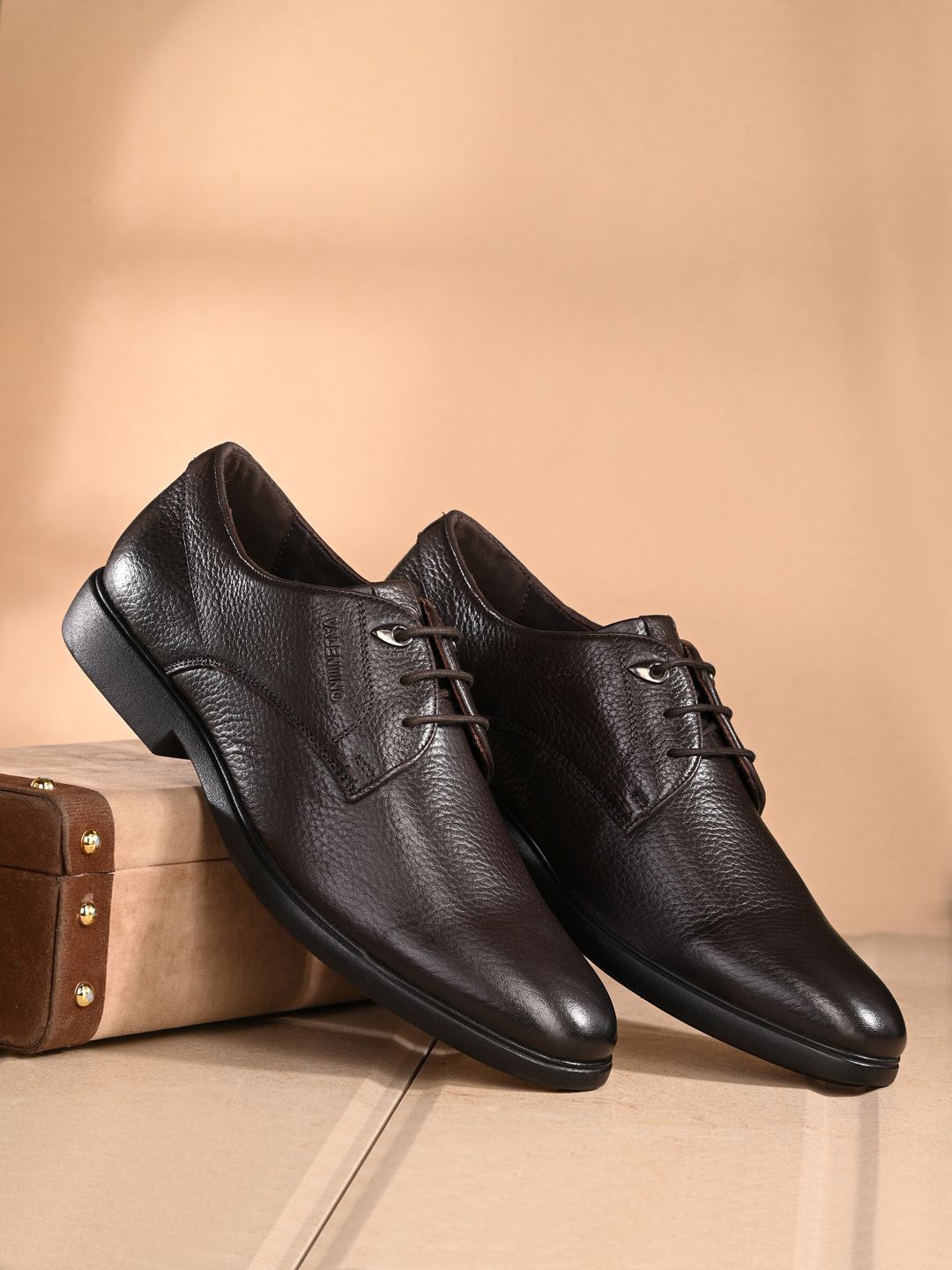 

Valentino Men Leather Lace Up Formal Derbys Shoes, Brown