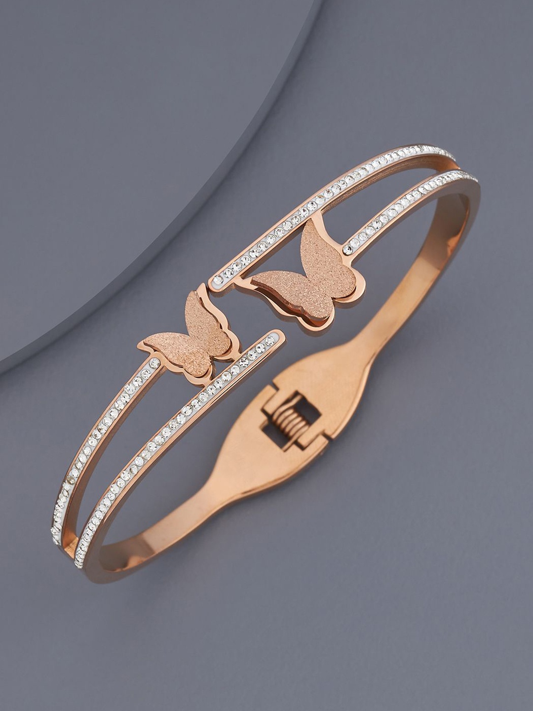 

Kushal's Fashion Jewellery Rose Gold-Plated Zircon Studded Kada Bracelet
